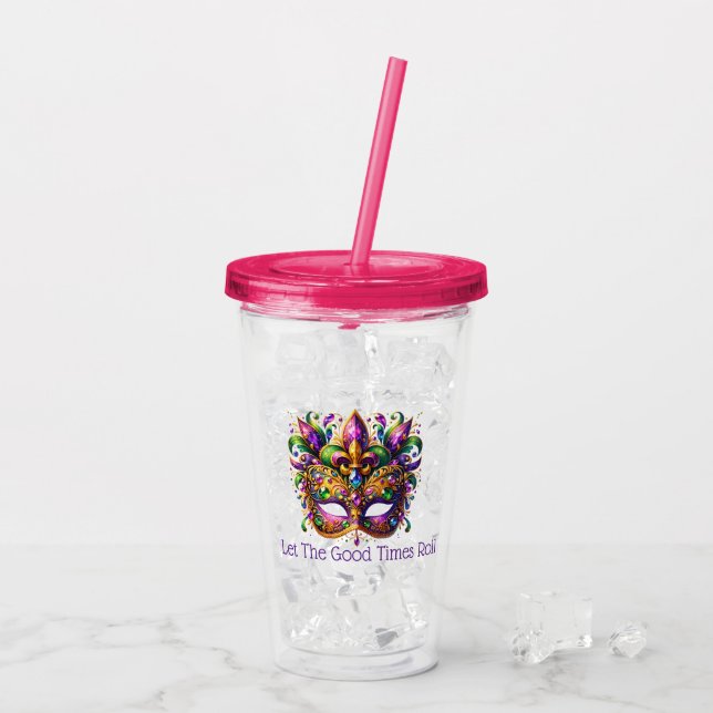 Verre En Acrylique Mardi Gras Mask Acrylic Tumbler & Straw (Dos glace)