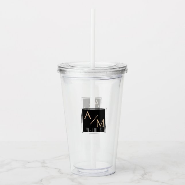 Verre En Acrylique Mariage Chic Monogramme Blanc (Devant)