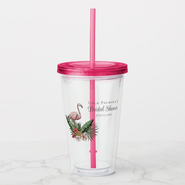 Verre En Acrylique Mariage Tropical Floral Pink Flamingo (Devant)