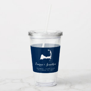 Verre En Acrylique Marine bleu et blanc Cape Cod Carte Mariage invité