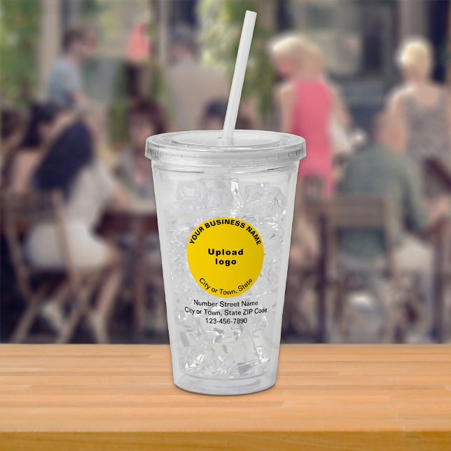 Verre En Acrylique Marque d'affaires ronde jaune sur caisson acryliqu (Yellow round business brand on acrylic tumbler)