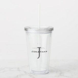 Verre En Acrylique Masculine noir et blanc initial + nom Monogramme