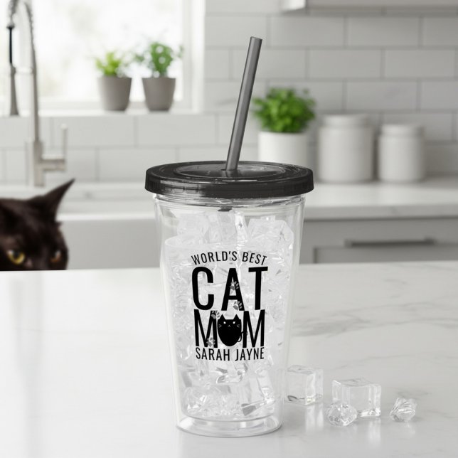 Verre En Acrylique Meilleure maman chatte du monde Tumbler acrylique  (Purrfect gift for the cat mom in your life. Just add their name! (or yours))