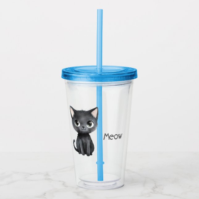 Verre En Acrylique Mignon Chat Noir Miaou (Devant)