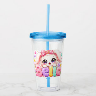 Verre En Acrylique Mignon Kawaii Bella Bunny Nom Pastel Floral Bu