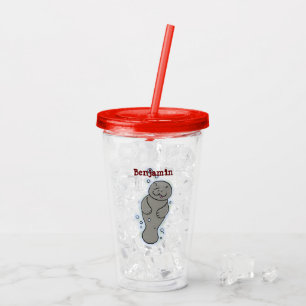 Verre En Acrylique Mignonne manatée bébé avec bulles illustration