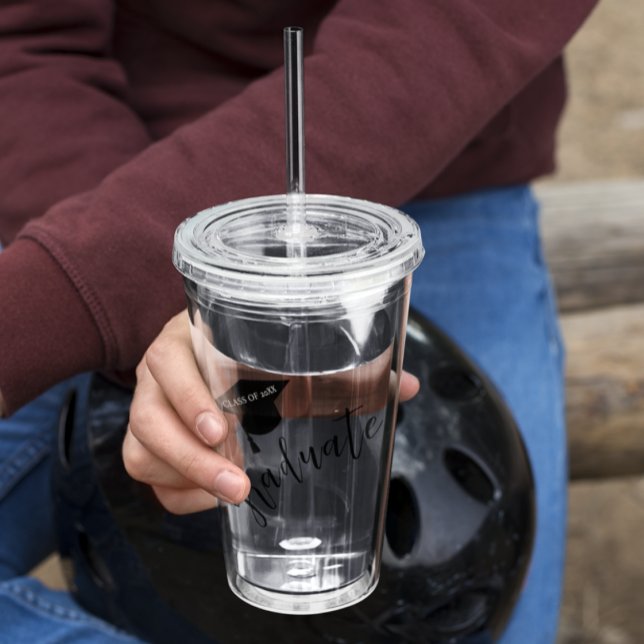 Verre En Acrylique Minimalist Grad Cap Black & White Graduation (Créateur téléchargé)