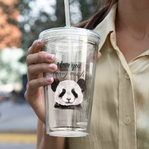Verre En Acrylique Moderne Je T'Aime Beary Beaucoup Panda Noir Et Bla
