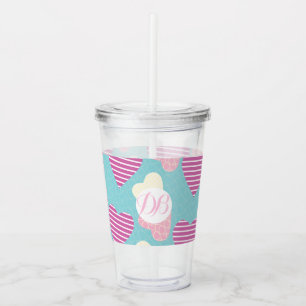 Verre En Acrylique Monogramme de coeurs rayés de la Saint-Valentin