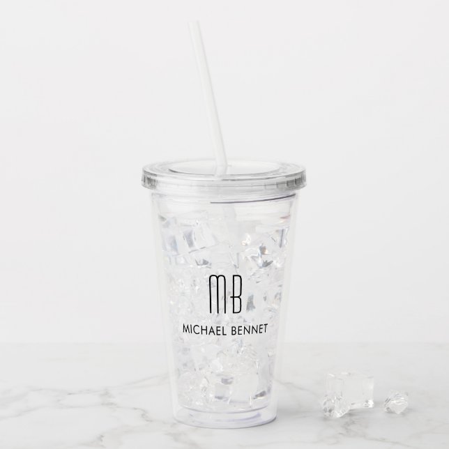 Verre En Acrylique Monogramme de nom élégant moderne  (Devant glace)