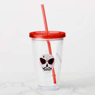 Verre En Acrylique Monogramme de visage de crâne de sucre d'Halloween