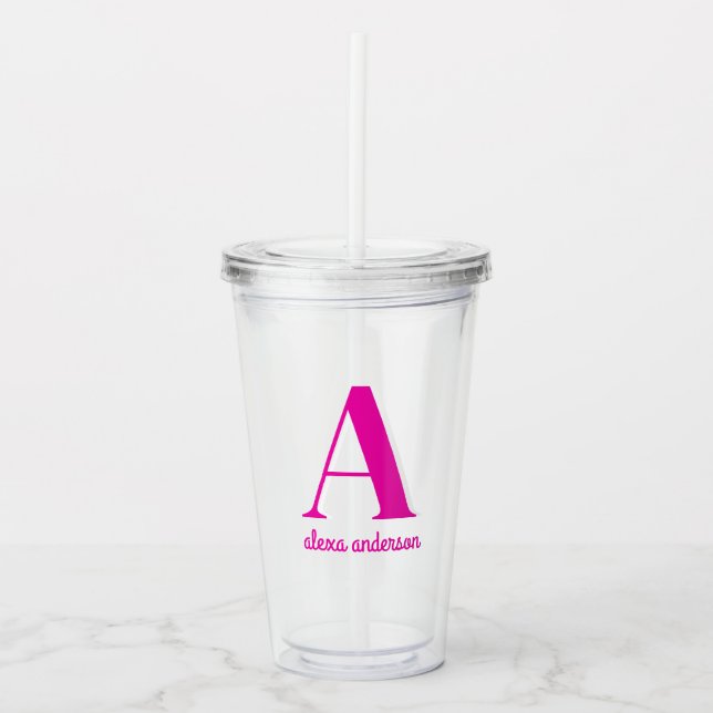 Verre En Acrylique Monogramme Dolly Rétro Rose chaud (Devant)