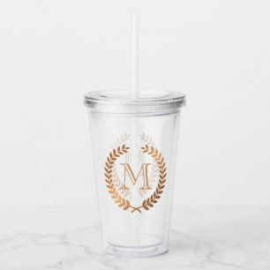 Verre En Acrylique Monogramme d'or de guirlande de laurier