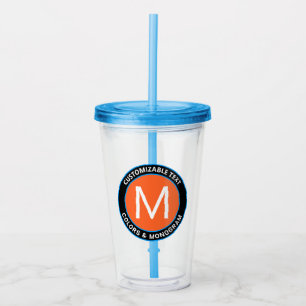 Verre En Acrylique Monogramme et texte en gras Blanc noir orange et