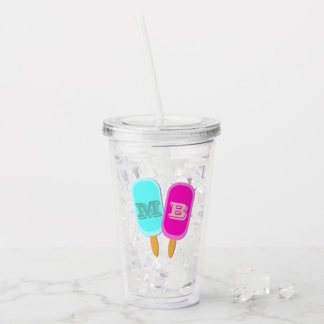 Verre En Acrylique Monogramme Été Glacé Lollies Popsicles (Devant glace)