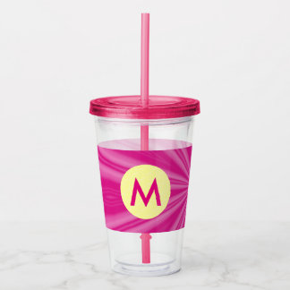 Verre En Acrylique Monogramme jaune coup de soleil rose vif en cercle