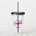 Verre En Acrylique Monogramme noir et rose chaud<br><div class="desc">Un monogramme girly personnalisé avec un script de calligraphie sophistiqué qui s'associe en rose et noir chaud. Créez votre propre joli tumbler acrylique merci cadeau pour une femme de ménage pour la douche nuptiale ou la soirée de bachelorette. Customisez les couleurs de police pour correspondre à votre palette de mariages....</div>
