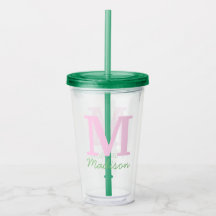 Monogramme Nom personnalisé initial Pink Green