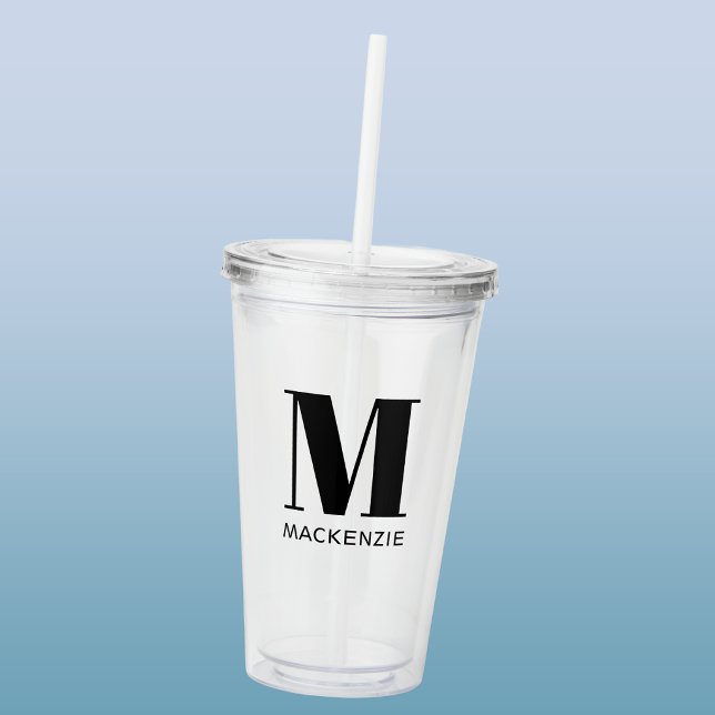 Verre En Acrylique Monogramme Nom Simple Personnalisé (Modern simple personalized monogram initial custom name acrylic tumbler)
