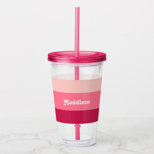 Verre En Acrylique monogramme personnalisé, typographie rétro rose vi (Devant)