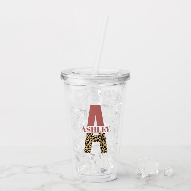 Verre En Acrylique Monogramme personnalisé Un Empreinte de léopard ro (Dos glace)