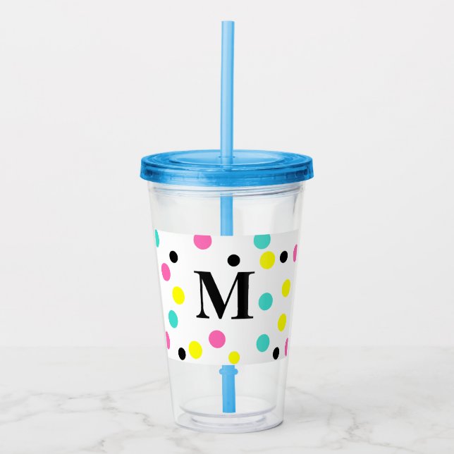 Verre En Acrylique Monogramme rose jaune Pois (Devant)