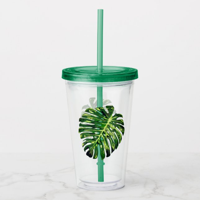 Verre En Acrylique Monstera Feuille Acrylique Tumbler Vert (Devant)