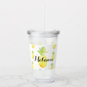 Verre En Acrylique Motif de confettis à l'ananas tropical Nom  