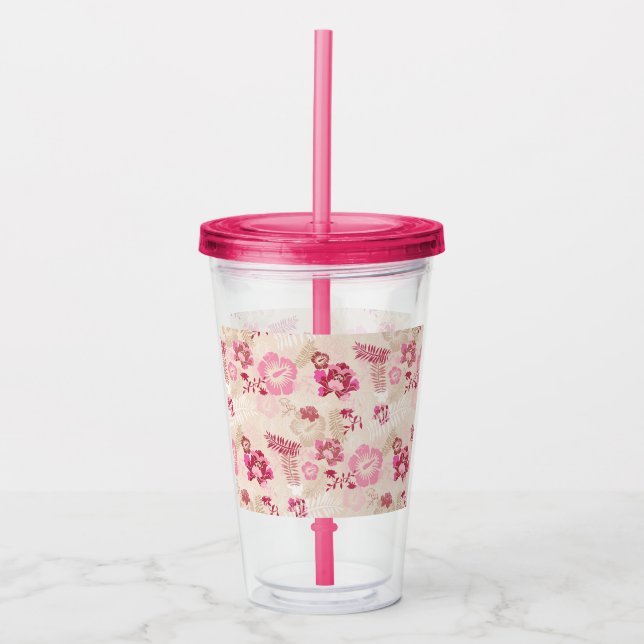 Verre En Acrylique Motif de fleurs modernes roses mignon (Devant)