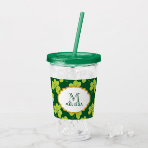 Verre En Acrylique Motif de Shamrock de trèfle vert mignon avec Monog