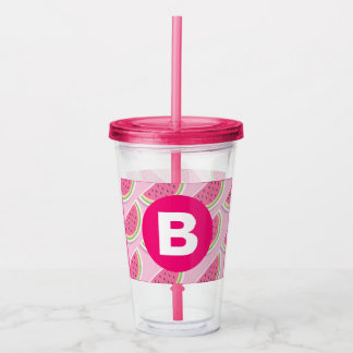 Verre En Acrylique Motif Pastèque Rose Monogramme Cercle