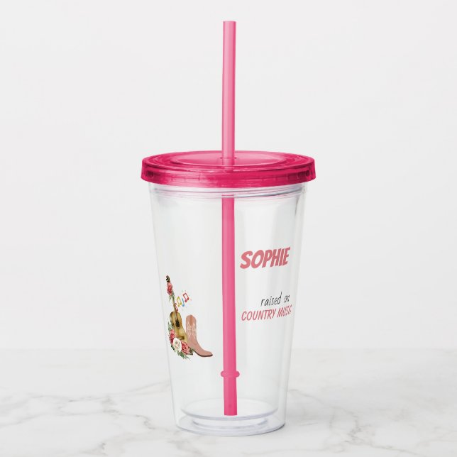 Verre En Acrylique Musique country, Guitare acoustique, Rose, Cowboy  (Devant)