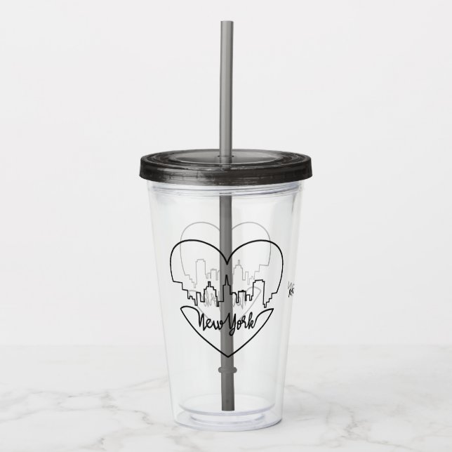 Verre En Acrylique New York Heart nom personnalisé tumbler (Devant)