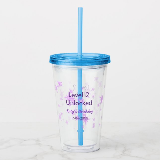 Verre En Acrylique Niveau 2 déverrouillé ajouter nom d'anniversaire d (Devant)