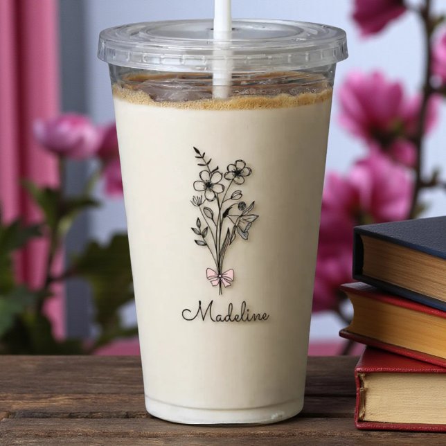 Verre En Acrylique Nœud floral rose personnalisé pour demoiselle d'ho (Créateur téléchargé)