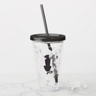 Verre En Acrylique Noir Chat Silhouette agitateur acrylique
