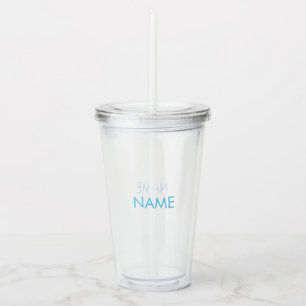Verre En Acrylique Nom de la Personnaliser, texte minimaliste bleu cl