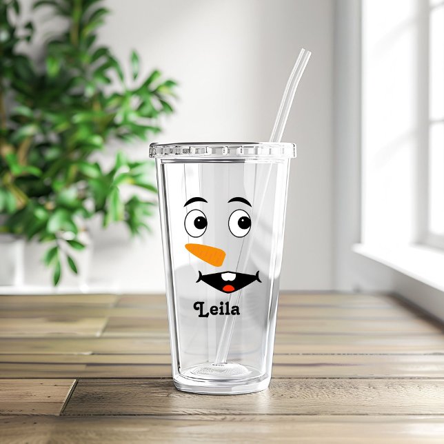 Verre En Acrylique Nom de Noël personnalisé & Snowman visage acryliqu (Créateur téléchargé)