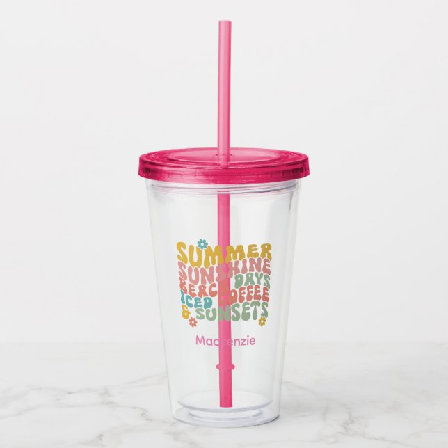 Verre En Acrylique Nom du monogramme rose d'été Super (Devant)