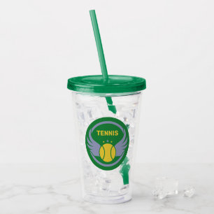 Verre En Acrylique Nom et texte personnalisés Bal de tennis avec aile