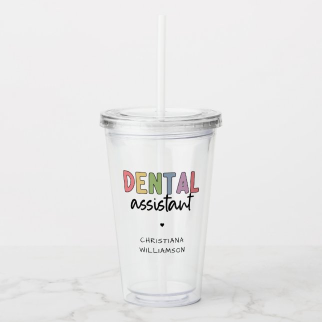 Verre En Acrylique Nom personnalisé Dental Assistant Cadeau (Devant)