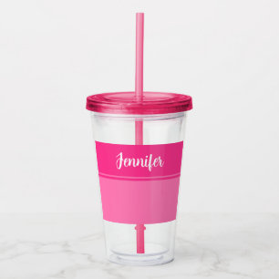 Verre En Acrylique Nom personnalisé simple et joli rose chaud rayé