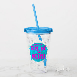 Verre En Acrylique Nom personnalisé Summer Beach Vacances Bleu pourpr