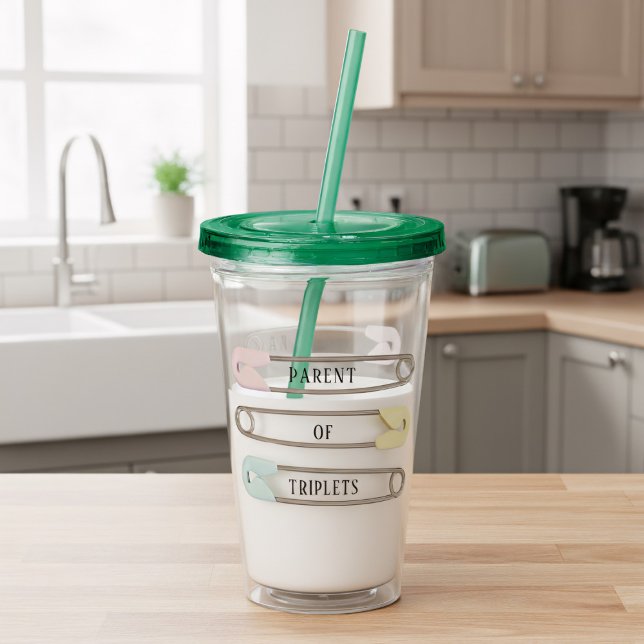 Verre En Acrylique Nouveau Parent Triplet Bébé Déchets Pin Acrylique  (You can change the text to your name and your babies)