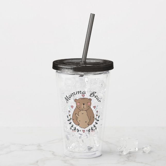 Verre En Acrylique Ours de maman douce avec bébé (Dos glace)