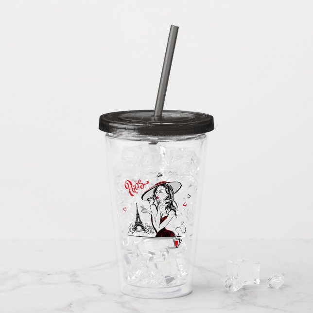 Verre En Acrylique Paris & Café, rouge (Dos glace)