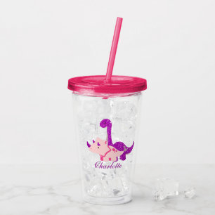 Verre En Acrylique Parties scintillant Dinosaure Fille Personnaliser