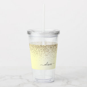 Verre En Acrylique Parties scintillant d'or Monogramme métallique Nom