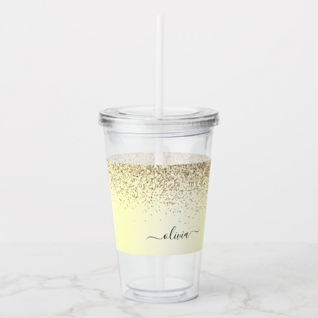 Verre En Acrylique Parties scintillant d'or Monogramme métallique Nom (Devant)