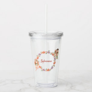 Verre En Acrylique Paruline à fées florales avec nom personnalisé